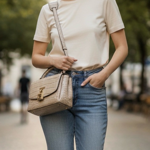 GUESS Beige Croc-Embossed Mini Bag - Picture 4 of 4